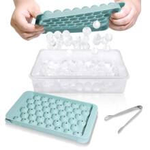 Ice Cube Tray with Lid and Bin - Round Ice Trays for Freezer with Lid - Ice Cube Trays for Freezer with Ice Container (0.8"-2PACK Blue)
