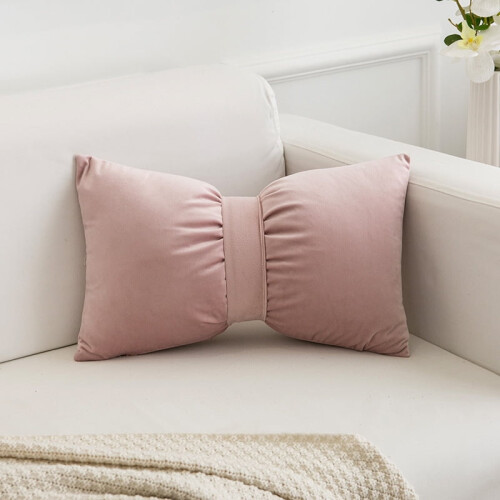 Pink bow-shaped pillow soft decorative throw pillow 30x50 cm