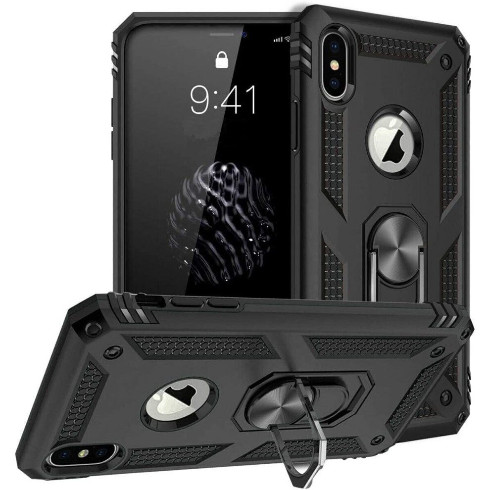 Compatible With Iphone Xr Case With Ring Holder & Kickstand Â Heavy Duty Shockproof, Black 9426043950859