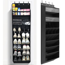 Over the Door Shoe Organizer, 8-Tier Deep Pockets, Compatible with Standard Doors, Black
