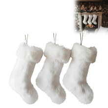 3 Pack 18inch White Christmas Stockings Xmas Stocking Fireplace Hanging Ornaments Gift Bags for Xmas Tree Fireplace Holiday Family Party Decoration