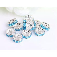 100 silberne Kristall-Strass-Rondelle-Abstandshalter, 6 mm, 8 mm, 10 mm, Farbauswahl: 8 mm – Himmelblau