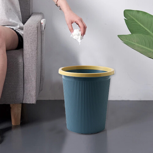 Small Slim Round Plastic Trash Can for Bathroom, Kitchen, Dorm, Office – Dark Blue, Compact Design