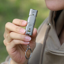 Emergency Safety Whistle with Lanyard Keychain, Stainless Steel Double-Tube for Hiking & Outdoor Activities, Compatible with All Keychains