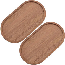 2Pcs Oval Wood Tray, Rustic Serving Platter for Living Room, Breakfast in Bed, Fruits, Coffee – Camel, 7.44x4.09inch, DIY Decor