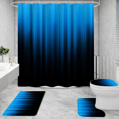 4 Piece Striped Gradient Waterproof Polyester Bathroom Set, Gradient Gothic Abstract Bathroom Decor Set Accessories 1