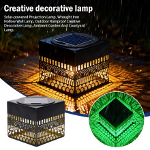Solar-Powered Dusk-to-Dawn Projection Lamp, Wrought Iron Hollow Wall Light with Unique Patterns, Rainproof Outdoor Decor — Compatible with standard