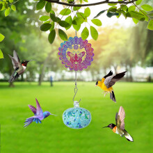 Hummingbird Feeders with Wind Chimes, Painted Animal Shapes, Sunlight Refractor, Squirrel/Ant/Bee Proof, Leak-Proof Garden Decor