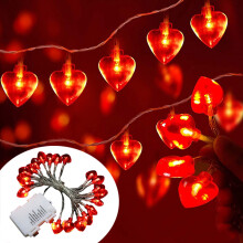 Augper Red Heart String Lights, 2pcs Hollow Fairy Lights for Valentine's Day, Anniversary & Party – Compatible with US outlets