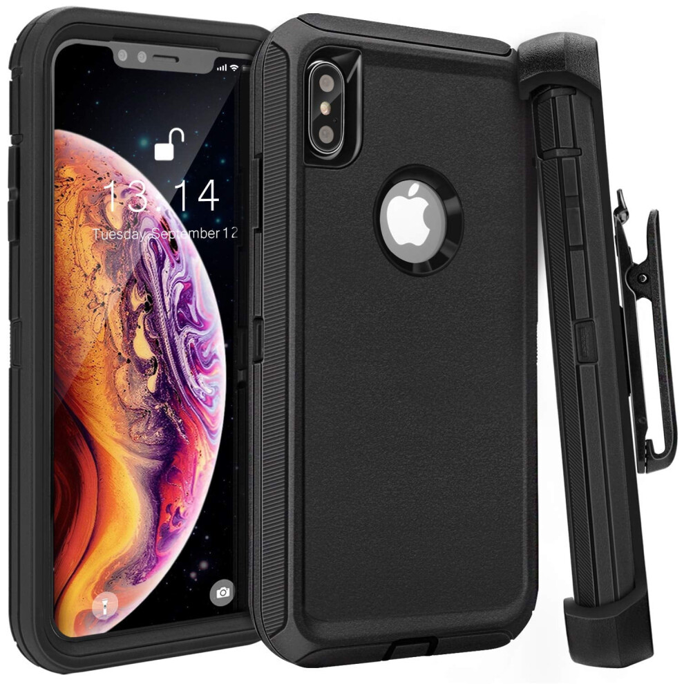 Compatible With Apple Compatible With Iphone Xs Max Heavy Duty Defender Armor Hybrid Case Cover With Clip Black 9426043954093
