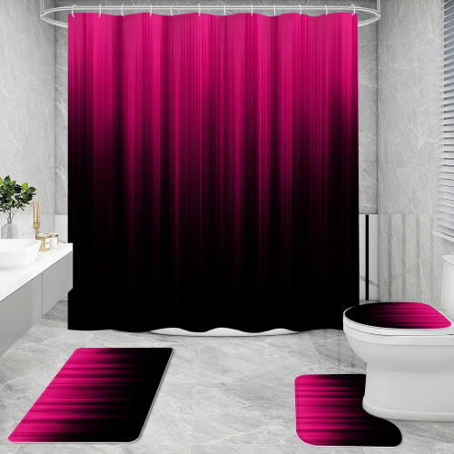 4 Piece Striped Gradient Waterproof Polyester Bathroom Set, Gradient Gothic Abstract Bathroom Decor Set Accessories 1