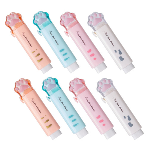 Gommes à crayons animaux, design esthétique, blanches, lot de 8