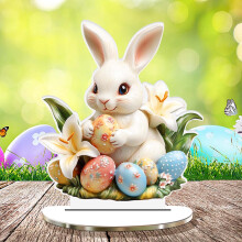 Decoración de conejito de huevo de Pascua - Decoración festiva plana 2D para pared o mesa para exhibición durante las fiestas de primavera