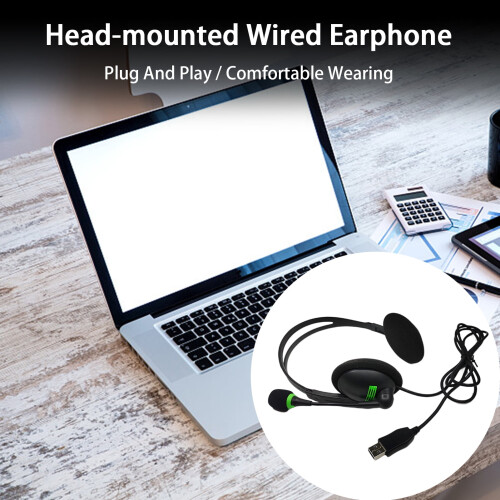 Wired Headset USB Interface Ergonomic with Microphone Noise Cancelling Wired Headphones Office Supply,Black