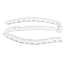 Nastro di pizzo bianco largo 5,5 cm, bordo con perline rosa a motivo floreale 3D