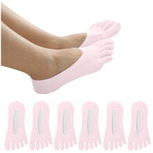 Women's 6-Pair Five-Toe Ankle Liners, Anti-Skid & Breathable, Thigh-High Stockings, Compression Socks – Pink