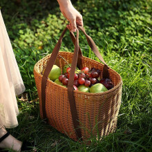 Wicker Shopping Basket – Handwoven, Reusable Gift & Harvest Basket for Picnics, Storage, Organizing, Fruits/Vegetables – Compatible with Christmas
