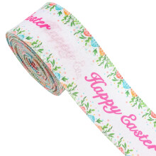 Osterband, 4,9 Yards (ca. 4,5 m), mit Drahtkante und fröhlichem Osterei-Motiv, ideal zum Verpacken, Dekorieren, für Partys, Bastelarbeiten und