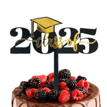 Class of 2025 Acrylic Cupcake Toppers – Black & Gold Graduation Picks, Photo Booth Props for Home, School, Kids, College, Kindergarten Celebrations
