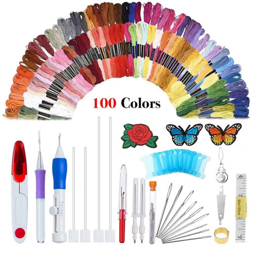 Punch Needle Kit for Beginners, Assorted Colors, Interchangeable Needles, 136Pcs