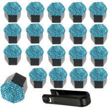 20pcs Car Wheel Nut Cap Shiny Diamond Decorative Bolt Cap Car Accessories Tire Screw Protector 21mm Blue