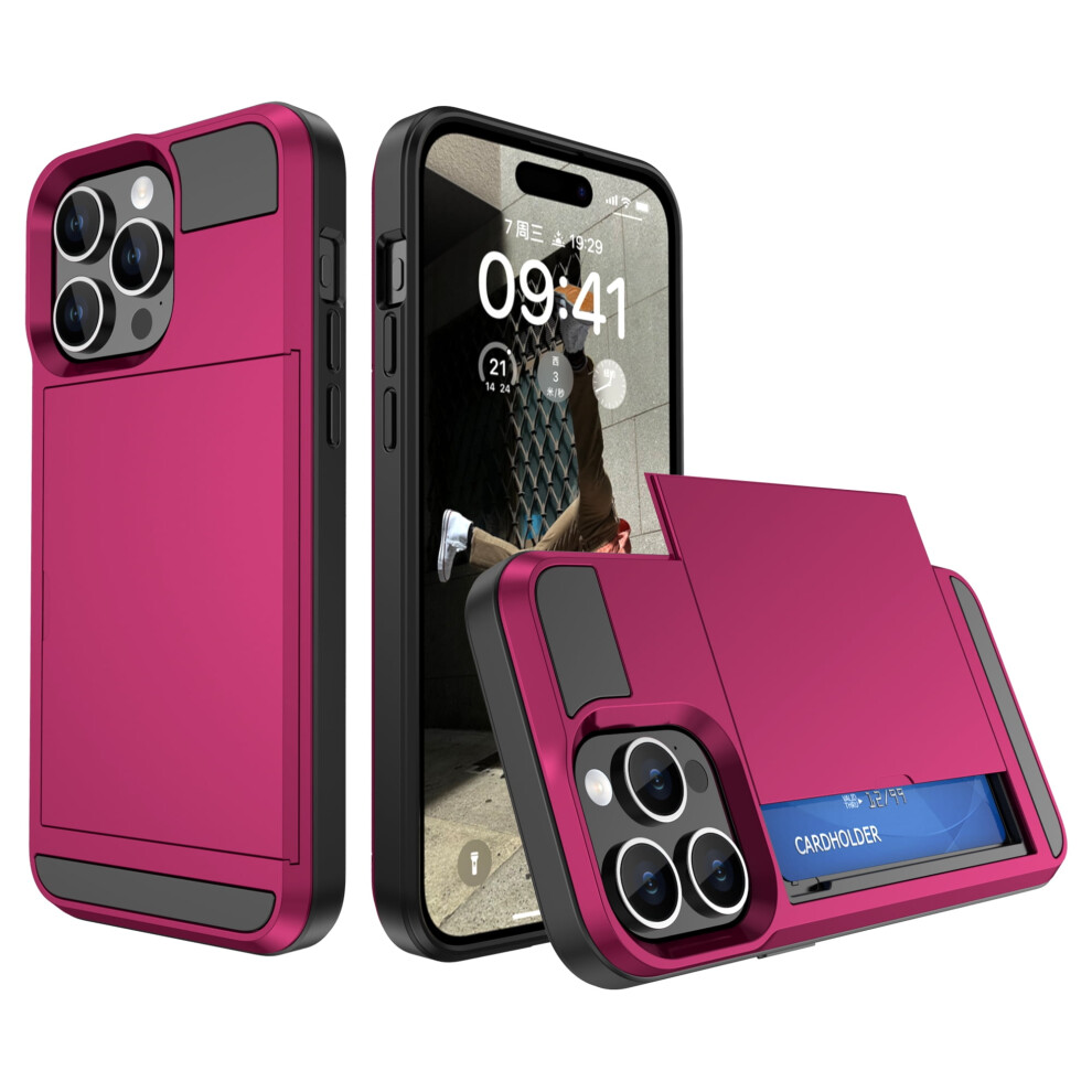 Iphone 14 Case With Id Card Holder, Dual-Layer Shockproof Slim Hard Shell Wallet Case Â Rose, Compatible With Iphone 14 9426043954406