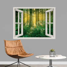 Removable Wall Mural: Sunlight Through Green Tree Forest – Nature Wilderness Photography, Modern Art Landscape, 36"x48", for Living Room, Bedroom,