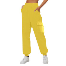 Damen-Thermohose aus Fleece mit hohem Bund und Kunstfell, Gelb, Größe L – Geeignet für kaltes Wetter