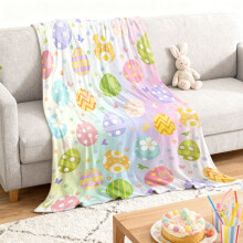 Morbida coperta pasquale in jacquard, 101x127 cm, con decorazioni a uova di Pasqua, adatta per la casa e il divano.