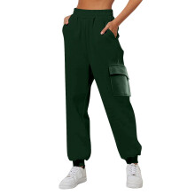 Damen-Fleece-Jogginghose mit hohem Bund, Taschen, Thermoleggings, lässiges Grün – Einheitsgröße