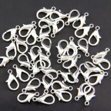 50PCS Lobster Claw Clasps Hooks Gold/Silver/Bronze/Black 10/12/14/16/18/21mm-Silver-16x8mm