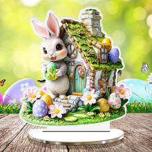 Decoración de conejito de huevo de Pascua - Decoración festiva plana 2D para pared o mesa para exhibición durante las fiestas de primavera