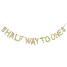 Letrero "Half Way to One", cartel de papel vintage con purpurina dorada para la fiesta de cumpleaños de un bebé de 6 meses, artículos de