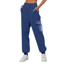 Fleece-Jogginghose mit hohem Bund für Damen, lässige Leggings in großen Größen, Marineblau – Einheitsgrößen