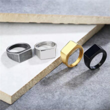 Herren Damen Edelstahl Quadratischer Siegelring Schlichter Ehering Statement-Ring Form A-Silber-12