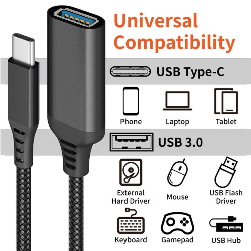 High Quality Data Cable Type-C to USB3.0 Transfer Cable for Mobile Tablet Computer Vehicle Extension Converter Black 1