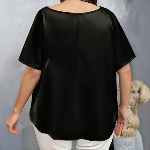 Women's Blouse Round Neck Short Sleeve Solid Color 2