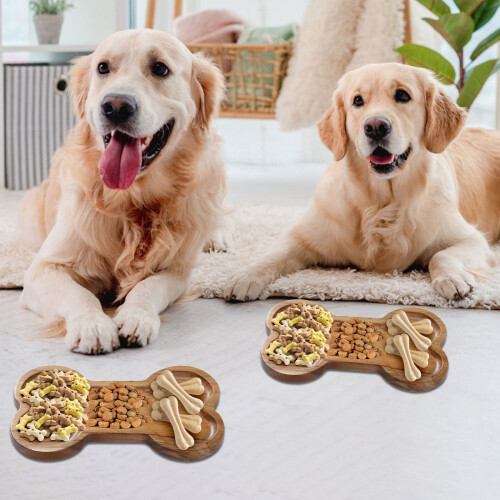 Solid Wood Bone-Shape Dog Bowl Dinner Plate - Durable Bread Bowl for Pet Feeding, 7.5"x4.13" 1