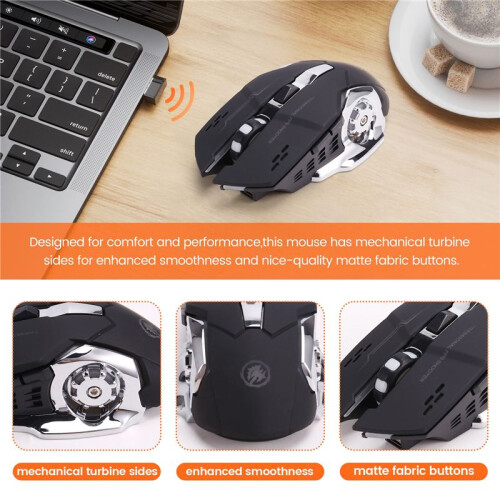 Mouse Wireless Silenzioso USB Ricaricabile per Computer da Gioco Mouse  Ricaricabile per PC e Laptop Nero 2