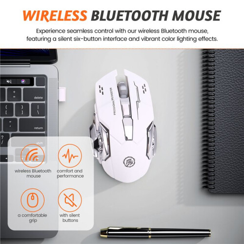 Silent Wireless Mouse USB Rechargeable Gaming Computer Rechargeable  Mouse for PC and Laptop White 1