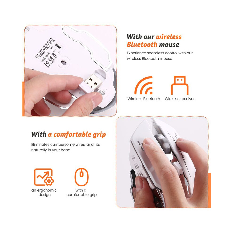 Silent Wireless Mouse Usb Rechargeable Gaming Computer Rechargeable Mouse For Pc And Laptop White 4712293716822