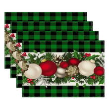 DAMAI Christmas Placemats Set of 4, Red & Black Buffalo Plaid, 12x18 Inch Winter Holiday Table Mats for Party, Kitchen, Dining