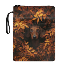 Dachshund Leaf Pattern Retro Book Protector with Pocket Book Protection Polyester Fabric for Teachers Textbooks Bag Waterproof 8.66 x 11.42