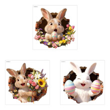 Easter Eggshell Rabbit Flower Window Clings 3 Sheets