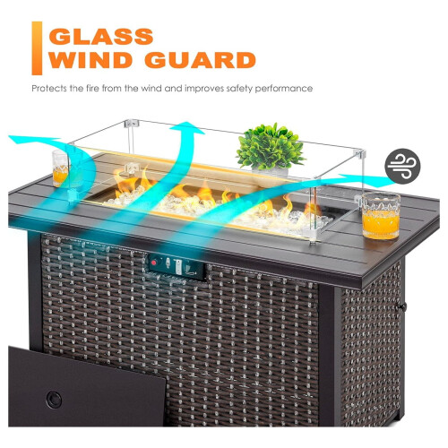 Rectangular Wind Guard 27.6x11.7x6.5 in Tempered Glass with 2