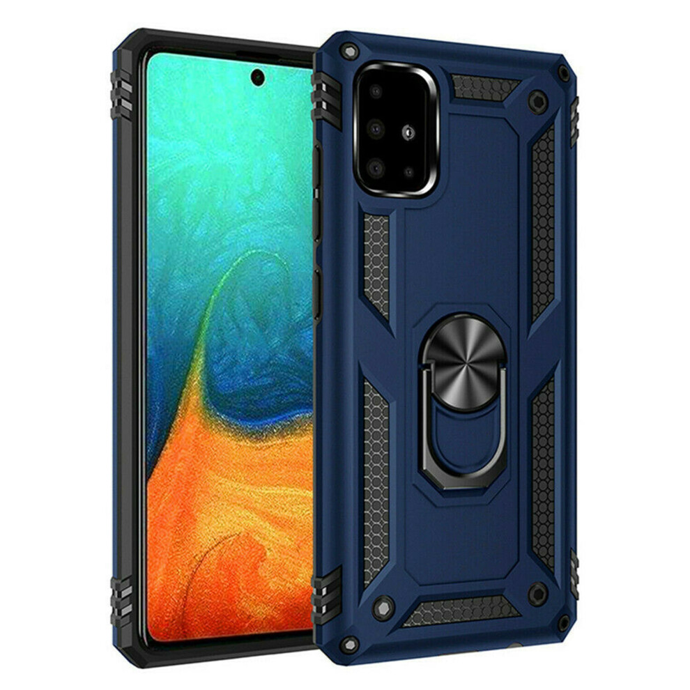 Shockproof Rubber Armor Case For Samsung Galaxy A51 4G 6.5", Hybrid Rugged Pc Back With Ring Kickstand, (No Screen Protector) Blue 9426043952525