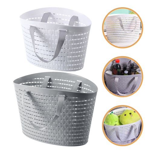 Hollow Design Bathroom Basket Assorted Color Portable for Various Items 2Pcs