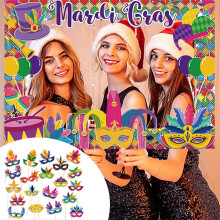 21Pc Mardi Gras Photo Props for Birthday, Wedding & Kids – Masks, Decorations, Compatible with Party Themes