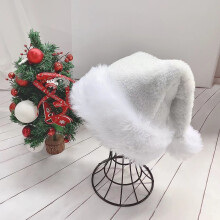 DAMAI White Christmas Santa Hat, Plush Brim Thicken Velvet Xmas Hat for Adults Unisex – Compatible with Holiday & New Year Parties