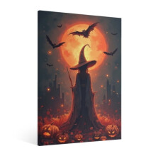 Vintage Halloween Witch Canvas Wall Art, Retro Gothic Poster – Compatible with Halloween Decor, Spooky Ghost Art for Living Room, Bedroom & Bar